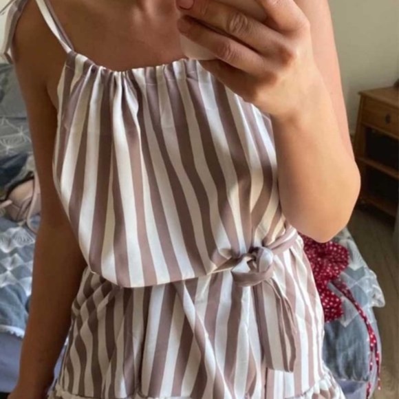 Boho Striped Ruffle Hem Cami Mini Dress Tie - Picture 6 of 6